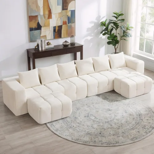 Miniatura 37 de Sofá biplaza modular sin huesos de 78.7 pulgadas, sofá de nube copetudo con asiento profundo, sofá de felpilla para sala de estar, sofá comprimido