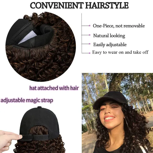 Miniatura 7 de Onepiece - Gorra de béisbol con extensión de cabello, 21 pulgadas, cabello ondulado largo, peluca sintética con pelo para mujeres y niñas Rizos