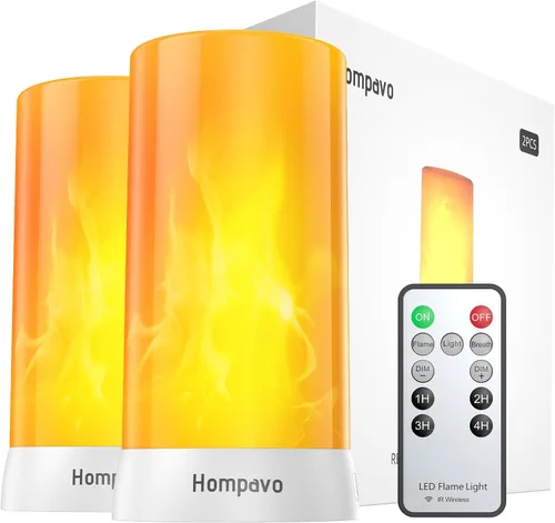 Miniatura 10 de Hompavo 【Actualizado】 Luces LED de llama, 4 modos de velas recargables sin llama con batería, linternas parpadeantes impermeables en pilar para sala