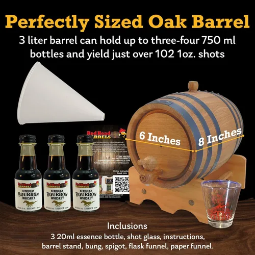 Miniatura 3 de Red Head Barrels Barril de whisky de roble blanco americano carbonizado de 3 litros con esencia saborizante de bourbon de Kentucky, kit de cerveza