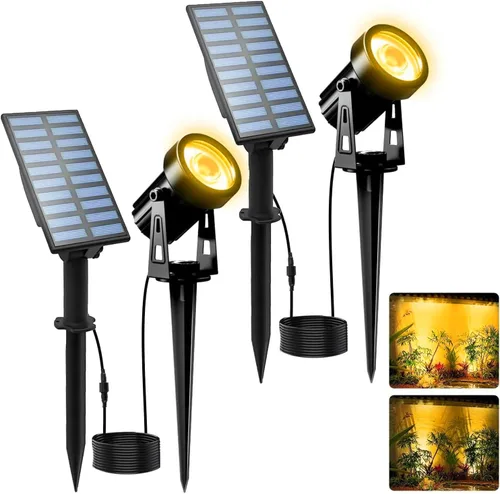Miniatura 16 de T-SUNUS - Foco solar para jardín al aire libre, 4 en 1, luces solares IP65, impermeable, cable de 9.8 pies, panel solar separado de 5 W, Amarillo