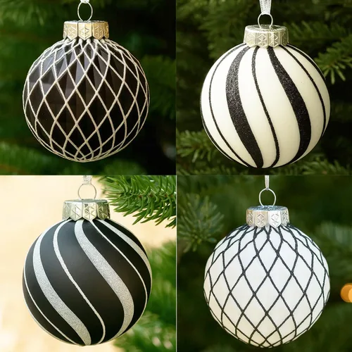 Miniatura 14 de Adornos de Navidad Negros – Decoraciones de Árbol de Vacaciones de Plástico Irrompible de 32 Piezas, 16 Bolas de Nieve con Purpurina (3.15"/2.36")