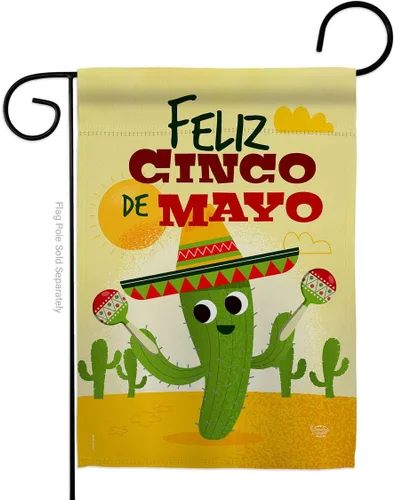 Feliz Cinco de Mayo Bandera de jardín – Fiesta de verano, cactus piñata, sombrero mexicano fiesta al aire libre – Cartel de decoración de la casa