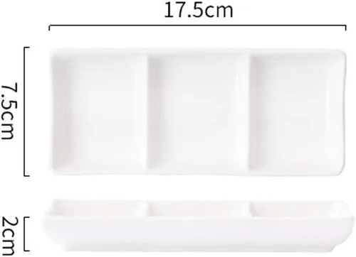 Miniatura 3 de esowemsn 1 bandeja rectangular de cerámica blanca con 3 compartimentos, para servir aperitivos, especias divididas, vinagre, nueces, aperitivos