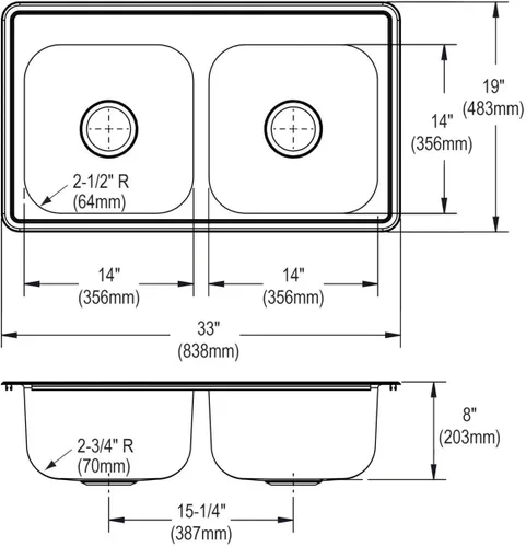 Miniatura 3 de Elkay DSE233194 Dayton Equal - Fregadero de acero inoxidable con doble tazón, 33 x 19