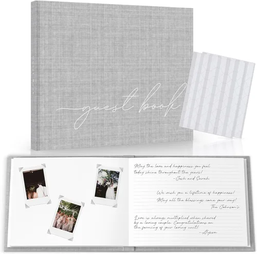 Miniatura 12 de Libro de invitados de boda personalizado 2026 año – Libro de visitas de fotos de lino para firmar en la recepción – Incluye esquinas de fotos