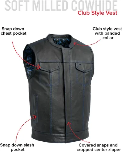 Miniatura 4 de First Mfg Co - The Cut - Chaleco de cuero para motociclista para hombre