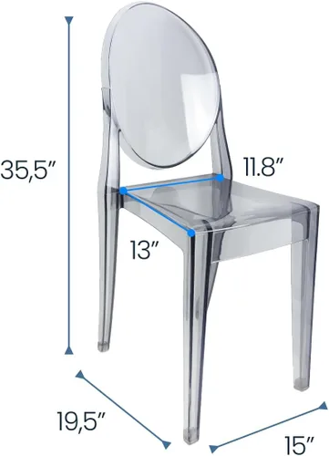 Miniatura 3 de Fohfurniture Juego de 4 sillas fantasma de color gris humo estándar de 15 pulgadas, silla de comedor apilable de acrílico, silla de cocina