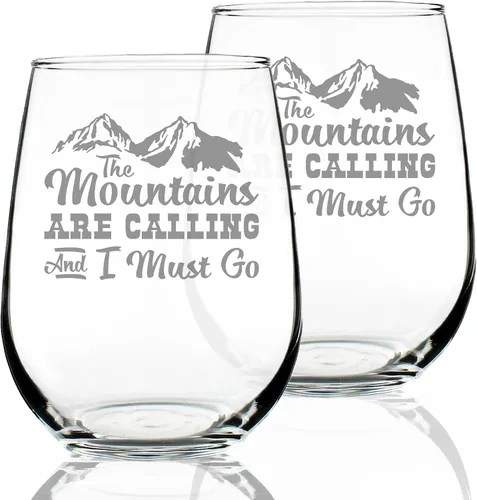 Miniatura 7 de Custom The Mountains Are Calling And I Must Go - Personalized Stemless Wine Glass - Fun Mountain Themed Gift or Décor - Large 17 Ounce - Customized