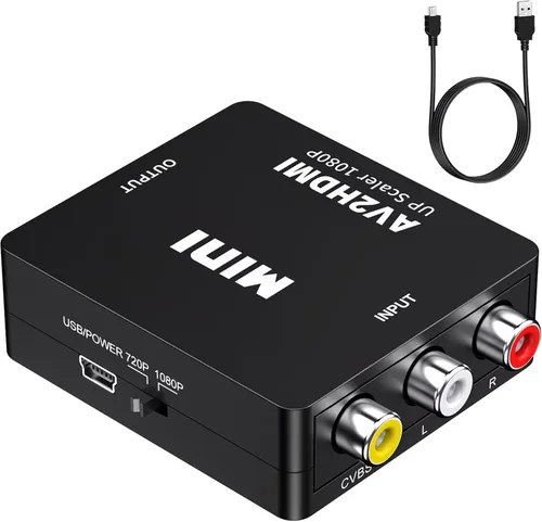 Convertidor RCA a HDMI, AV a HDMI, 1080P Mini RCA Compuesto Video Audio Adaptador Convertidor Compatible con TV/PC/PS3/Xbox VHS/VCR/Blue-Ray