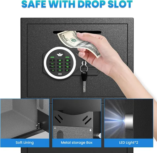 Miniatura 5 de Caja fuerte grande de 6.0 pies cúbicos a prueba de fuego, impermeable, caja fuerte para dinero con función de silencio y luz LED, teclado digital