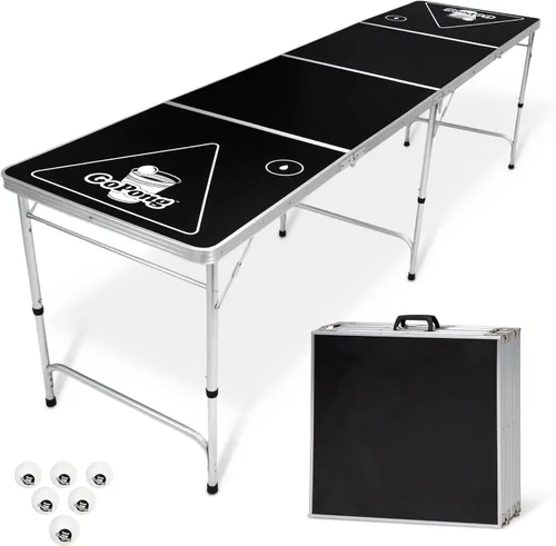 GoPong 8 Foot Portable Beer Pong/Tailgate Tables (Black, Football, American Flag, or Custom Dry Erase)