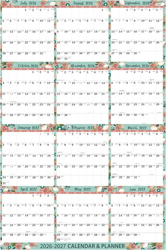 Calendario 2026-2027 – Calendario anual de pared 2026-2027, julio 2026 - junio 2027, 22.4 x 34.6, calendarios de pared plegados de papel, calendario
