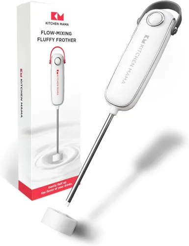 Kitchen Mama Silkwhisk Espumador eléctrico de leche de mano: mini mezclador de bebidas, acero inoxidable, máquina de espuma fría, varita espumadora
