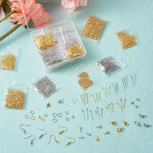 Miniatura 6 de Mega Pet 2920 piezas de oro y plata suministros para hacer joyas, kit de gancho para aretes, anillo de salto, tornillo de ojo, pasador de cabeza