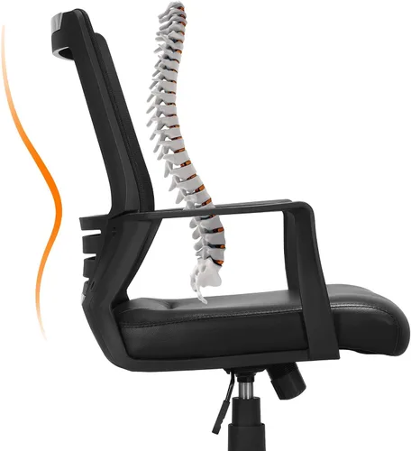 Miniatura 4 de Yaheetech Silla de computadora acolchada de cuero con respaldo de malla media con soporte lumbar, silla de oficina ergonómica de altura ajustable