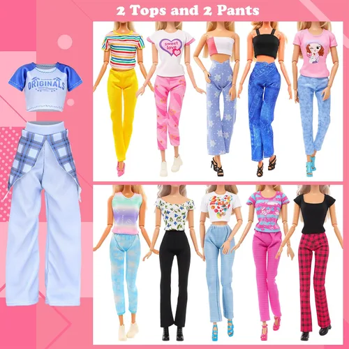 Miniatura 5 de BARWA - Paquete de 116 prendas y accesorios para muñecas, 5 vestidos de novia, 9 vestidos de moda, vestido deslizante, 3 tops, 3 pantalones, 2