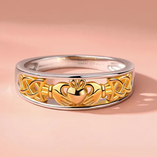 Miniatura 3 de Jeulia Claddagh - Anillos para mujer, plata de ley 925, chapado en oro de 14 quilates, anillo de compromiso de circonita cúbica de dos tonos, anillo