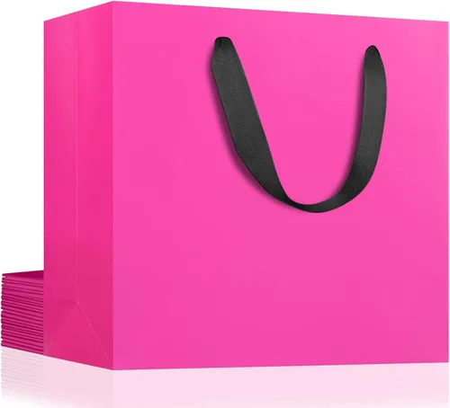 Miniatura 27 de EUSOAR Bolsas de papel de regalo de tamaño pequeño, paquete de 25 bolsas de papel negro resistentes de 8.6 x 3.9 x 7 pulgadas con asas a granel