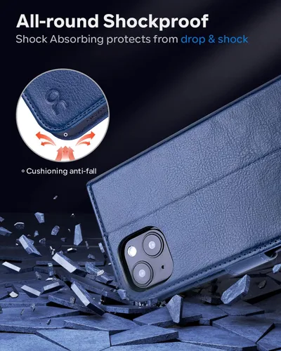 Miniatura 6 de OCASE Funda Cartera Compatible con iPhone 14, Funda Tipo Folio de Cuero PU con Tapa, con Tarjeteros y Bloqueo RFID, Soporte