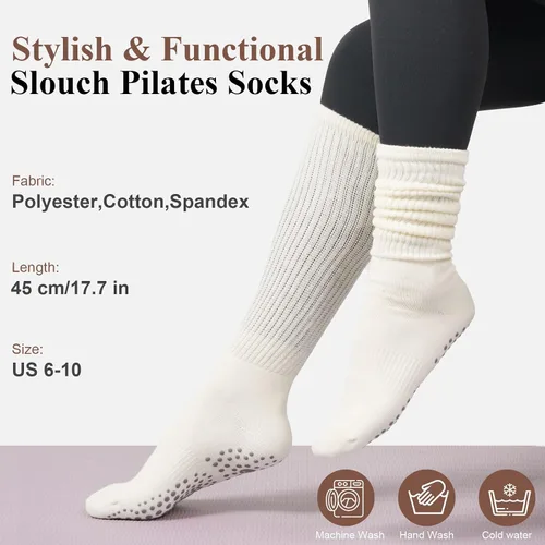 Miniatura 4 de Calcetines de pilates de agarre para mujer, calcetines de yoga con agarre para barre entrenamiento, hospital, calcetines largos