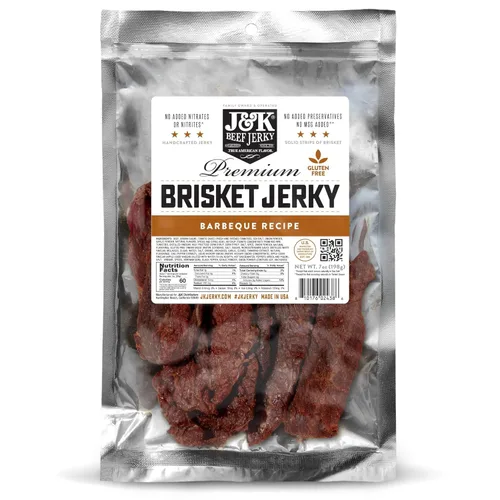 J&K - Cecina de pechuga de res – Sabor BBQ – Hecho a mano en lotes pequeños hechos en Estados Unidos – Aperitivo audaz y ahumado – Bolsa grande de 7