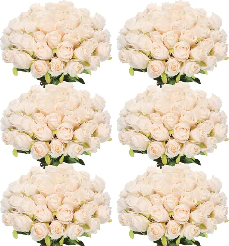Miniatura 9 de Jexine 50 piezas de flores de rosa artificiales a granel realistas de seda falsa con tallo largo, ramo de flores artificiales de plástico de aspecto