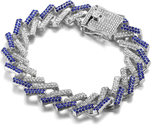 Cadena de oro para hombres y chicos, cadena de eslabones cubanos de 0.59 pulgadas de ancho, color plateado, diamantes de varios colores, oro blanco
