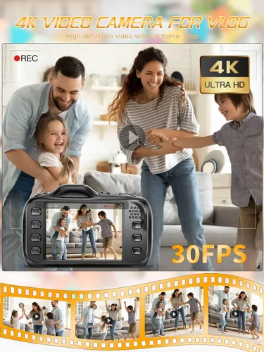 Miniatura 3 de Cámara digital, cámaras de vlogging 4K con enfoque automático para fotografía con tarjeta de 32GB, cámara digital compacta portátil de punto