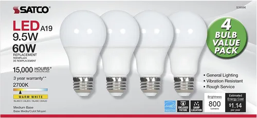 Miniatura 4 de Satco S39596 9.5A19/LED/827/ND/120V/4PK - Paquete de 4