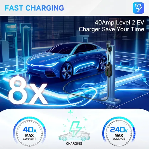 Miniatura 2 de SEGUMA Cargador EV de Nivel 2, Cargadores de Coche Eléctrico de 40 Amperios, Cable de 25 Pies con Enchufe NEMA 14-50, Corriente Ajustable, Retardo