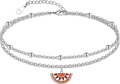 Miniatura 48 de CHIC & ARTSY Tobilleras de plata de ley S925 para mujer, pulsera de tobillo ajustable multicapa para playa, joyería de verano para mujer, de 10 a 11