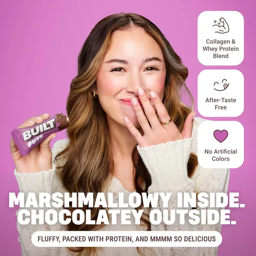 Miniatura 5 de Built Puffs - Barras de proteínas de 12 unidades, barras energéticas altas en proteínas, colágeno, sin gluten, cubiertas de chocolate, bajas
