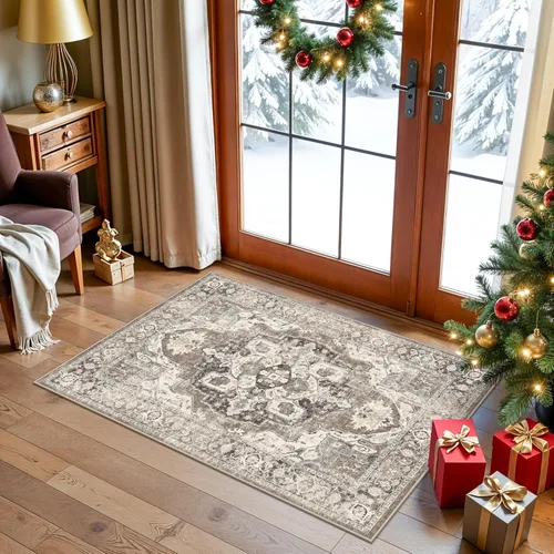 Miniatura 3 de YOUFORTONG Alfombra Lavable de 2 x 3 Pulgadas para Entrada: Alfombra Antideslizante Vintage para Interiores con Respaldo de Goma para Sala de Estar