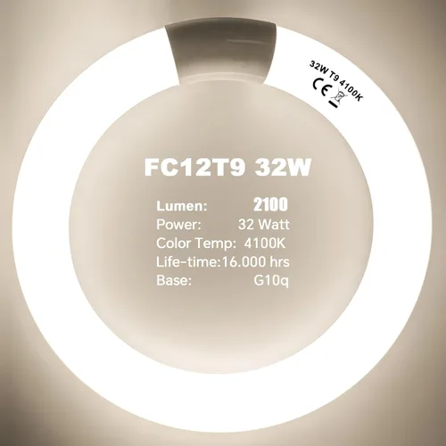Miniatura 2 de FC8T9/CW 22W y FC12T9/CW 32W Set de focos blancos fríos, focos circulares de 8 pulgadas T9 de 22 vatios, foco fluorescente circline de 12 pulgadas