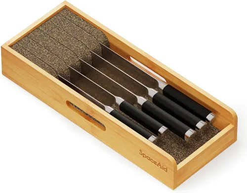 SpaceAid Organizador de Cajón para Cuchillos Inserto de Bambú, Soporte para Cuchillos de Bistec de Cocina Organizadores Bloque para Cajón en
