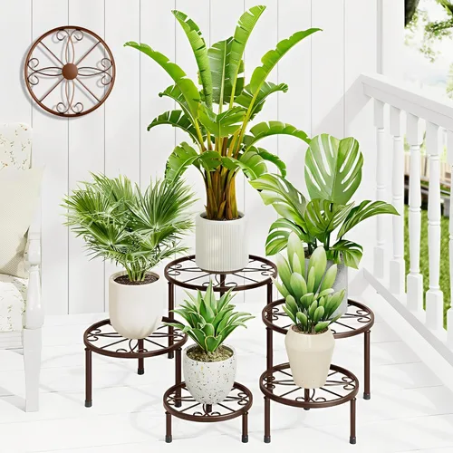 Paquete de 5 soportes decentes para plantas de metal, soportes resistentes para macetas de flores para múltiples plantas, estante para macetas de