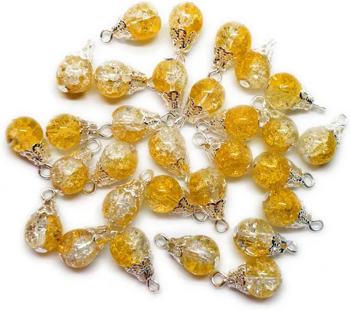 Miniatura 8 de 30pcs Handcrafted Crackle Glass Beads Drops w/Silver Wire & Bead Cap ~Jewelry Making~ (Army Green)
