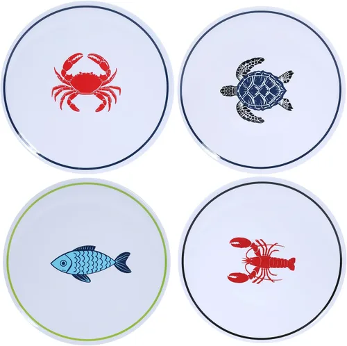 Miniatura 10 de Juego de 4 platos de ensalada de melamina, platos de ensalada/postre para uso en exteriores e interiores, inastillables, sin BPA, aptos para Marine