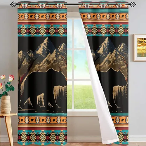 Miniatura 16 de Dreaweet African Tribal Blackout Curtains 63 Inch Long 2 Panels Set Bohemian Ethnic Geometric Grommet Top Thermal Insulated Curtains for Living Room
