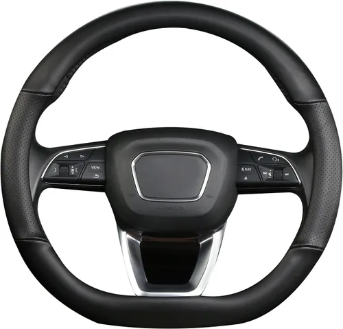 Cxtiy Funda para volante en forma de D, de piel auténtica, parte inferior plana, accesorios de automóvil de lujo de 14 1/2-15 pulgadas (negro)