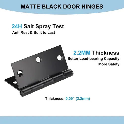 Miniatura 4 de KNOBWELL Paquete de 50 bisagras de puerta negras mate para puertas interiores, bisagras de puerta de 3.5 x 3.5 pulgadas con esquinas cuadradas Negro