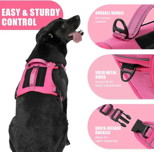 Miniatura 4 de Arnés táctico para perros grandes, arnés ajustable sin tirones para mascotas, reflectante K9, chaleco de entrenamiento para mascotas, arnés de Fucsia