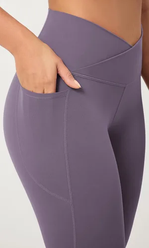 Miniatura 5 de ODODOS ODCLOUD - Paquete de 2 leggings suaves de cintura cruzada con bolsillos para mujer, pantalones de yoga cruzados de 2528 pulgadas