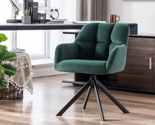 EALSON Silla de escritorio de terciopelo cómoda, silla de tareas de computadora moderna sin ruedas, silla giratoria de acento con respaldo medio y