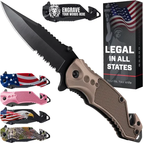 Miniatura 15 de GOOD WORKER Navaja de bolsillo legal con hoja dentada de 2.95 pulgadas, rompedor de vidrio, cortador de cinturón de seguridad, cuchillos plegables