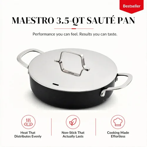 Miniatura 3 de Alva Maestro - Sartén antiadherente de cerámica de 3.5 cuartos de galón con tapa, color negro, sin PTFE, PFOA o PFAS, apta para inducción y horno
