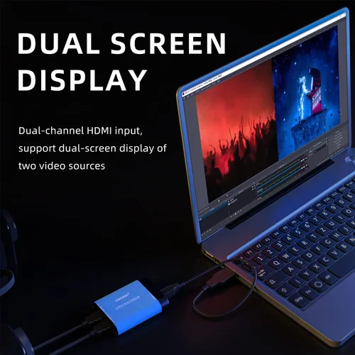 Miniatura 5 de Tarjeta de captura de doble entrada - Dispositivo de captura de video HDMI a USB 3.0, 1080P 60fps UVC YUV422 PnP HD convertidor de grabación