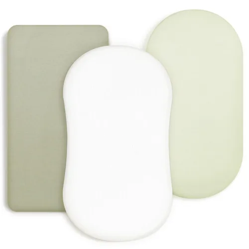 Miniatura 23 de GRSSDER - Juego de 3 sábanas elásticas ultrasuaves para moisés, ajuste universal para colchón rectangular u ovalado de cuna o moisés, diseño