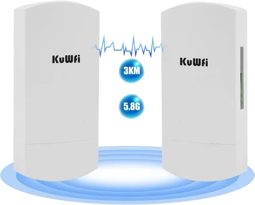 Miniatura 10 de KuWFi Paquete de 2 puentes inalámbricos de 300 Mbps, kit de puente inalámbrico CPE WiFi para exteriores, punto a punto, puente de Internet 2.4 G